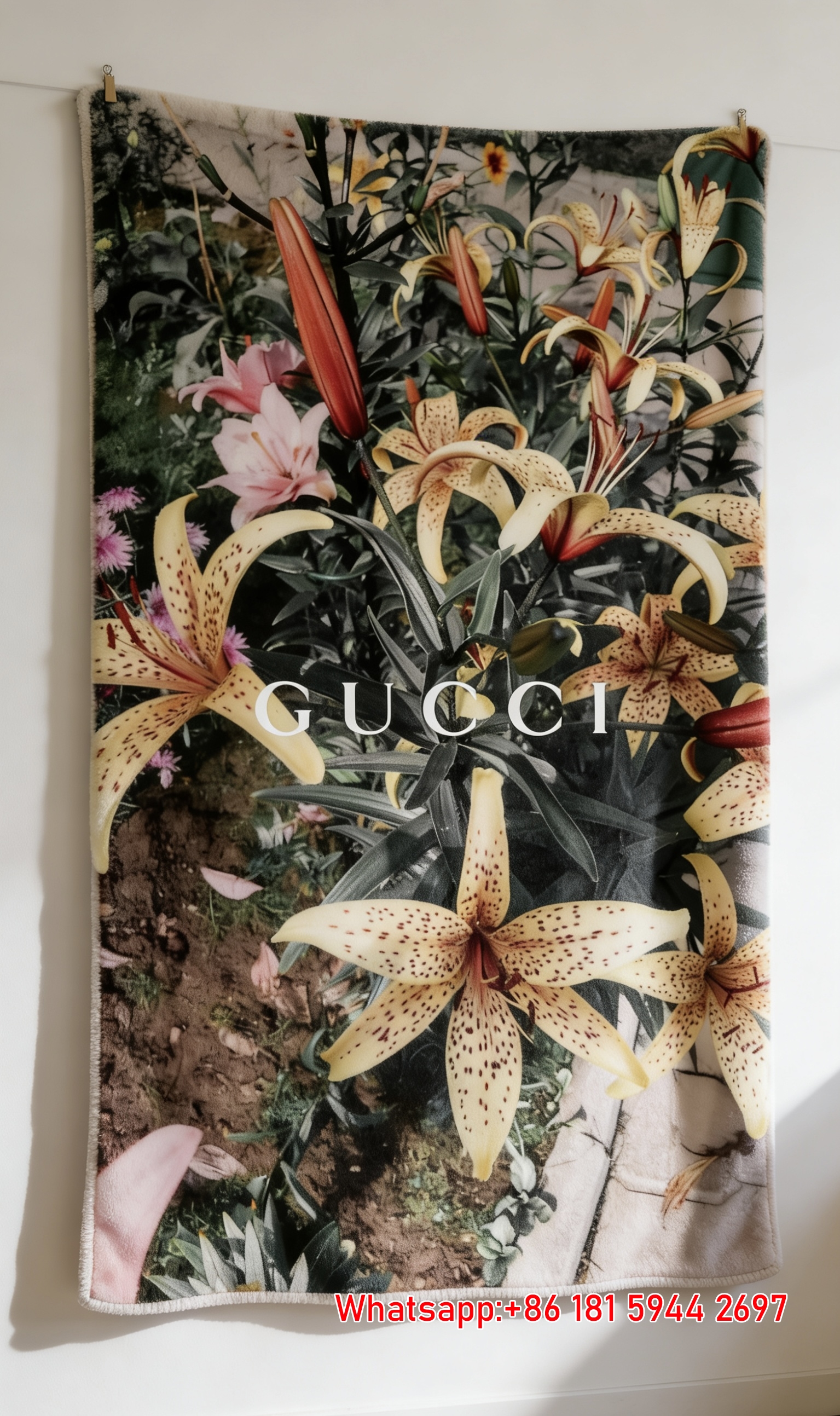 Gucci Spotted Lily throw Blanket Luxury Moody Garden Tapestry IMG_2753